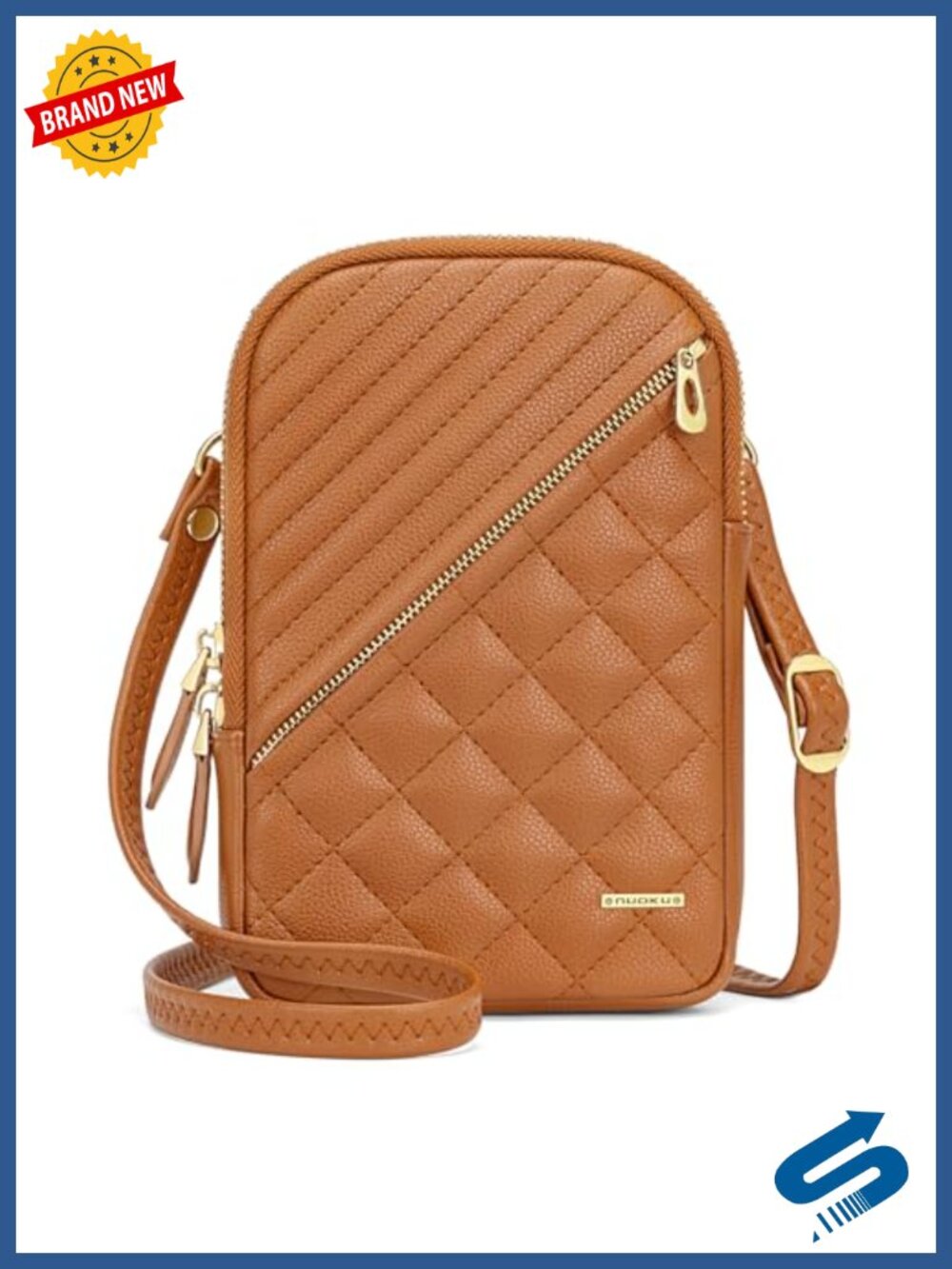 Vegan Leather Small Crossbody Bag with Double Zipper, RFID Blocking - Picture 1 of 6